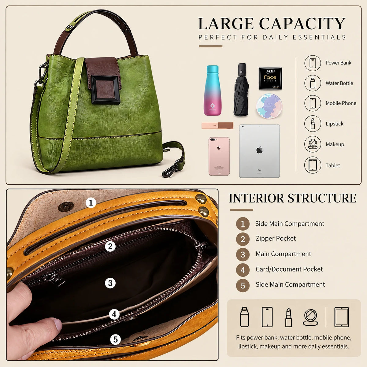 Genuine Leather 3-Way Shoulder Bag