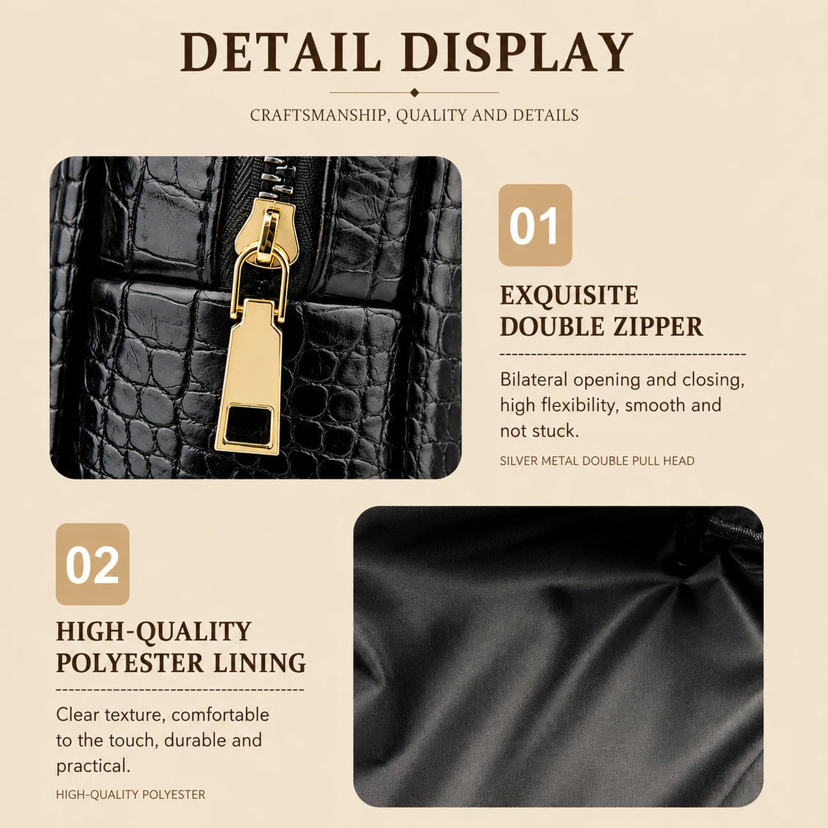Croc-Embossed Vegan Leather Makeup Bag