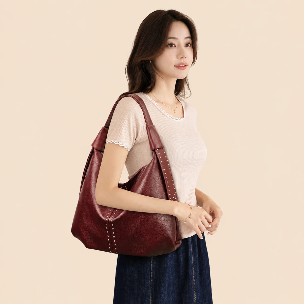 Studded Leather Tote Bag