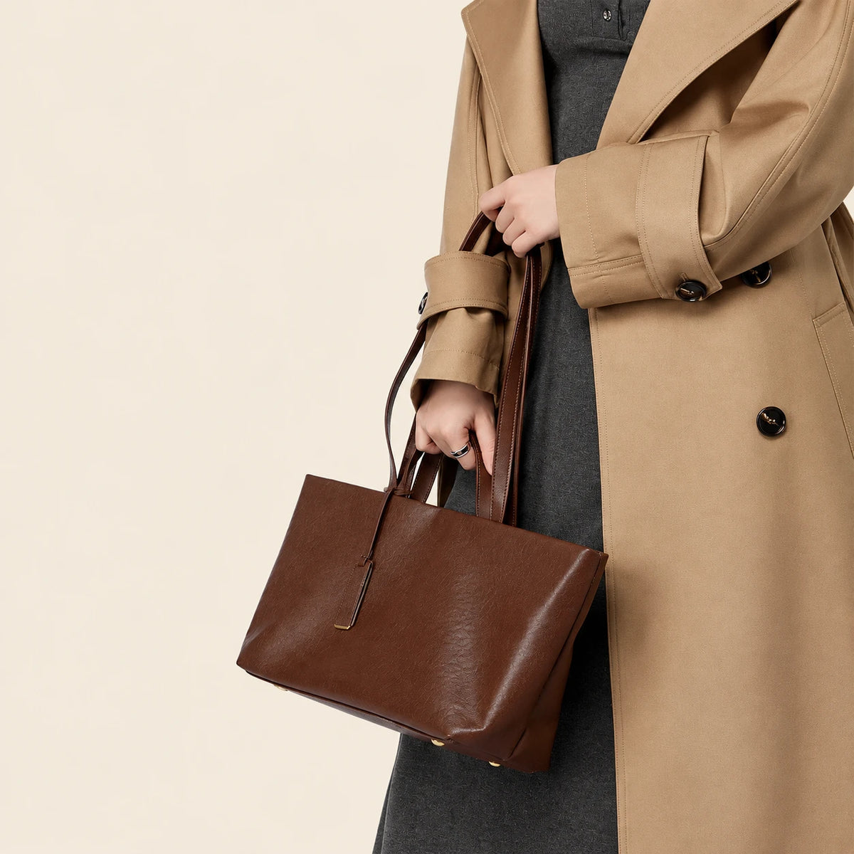 Genuine Leather Multi-Compartment Tote Bag