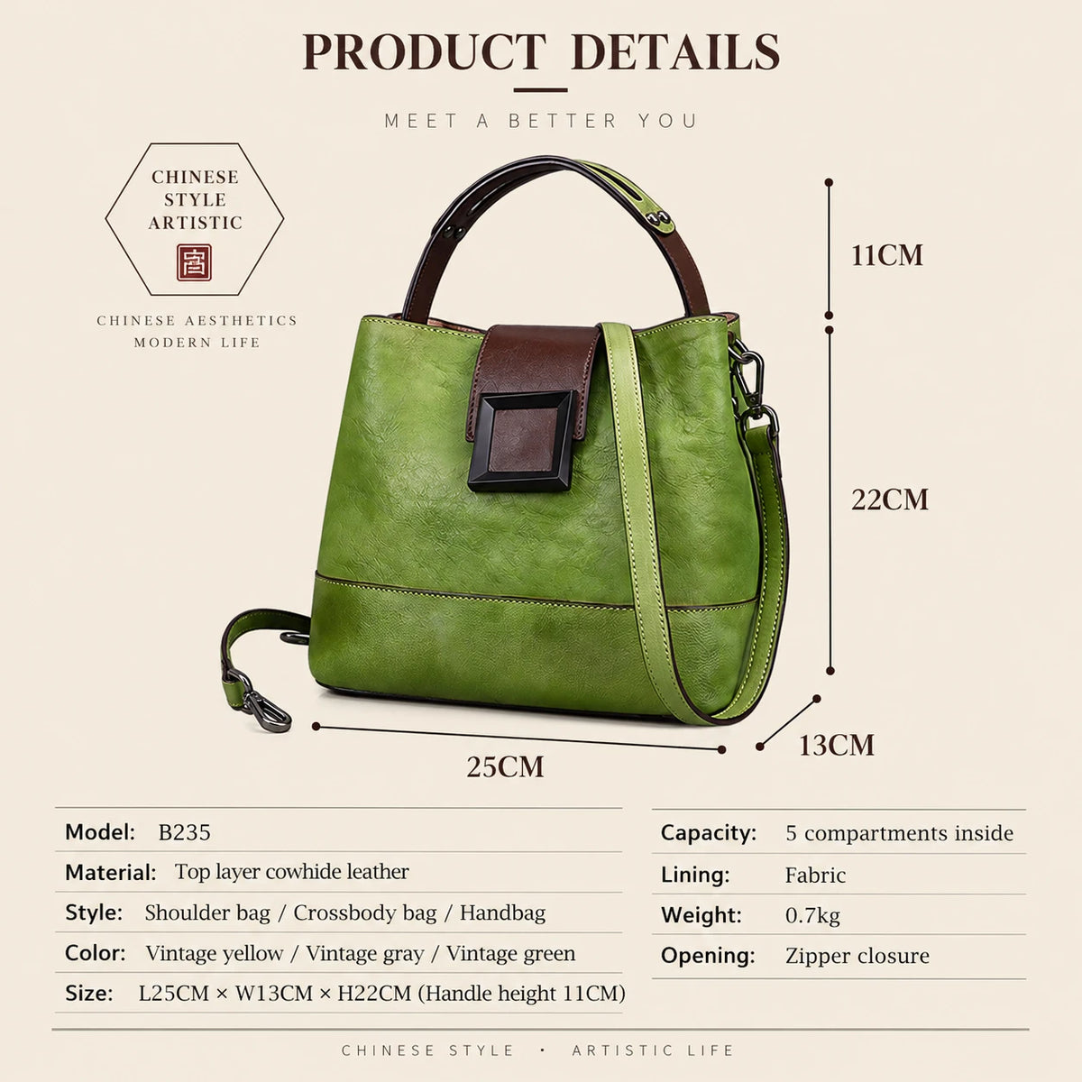 Genuine Leather 3-Way Shoulder Bag