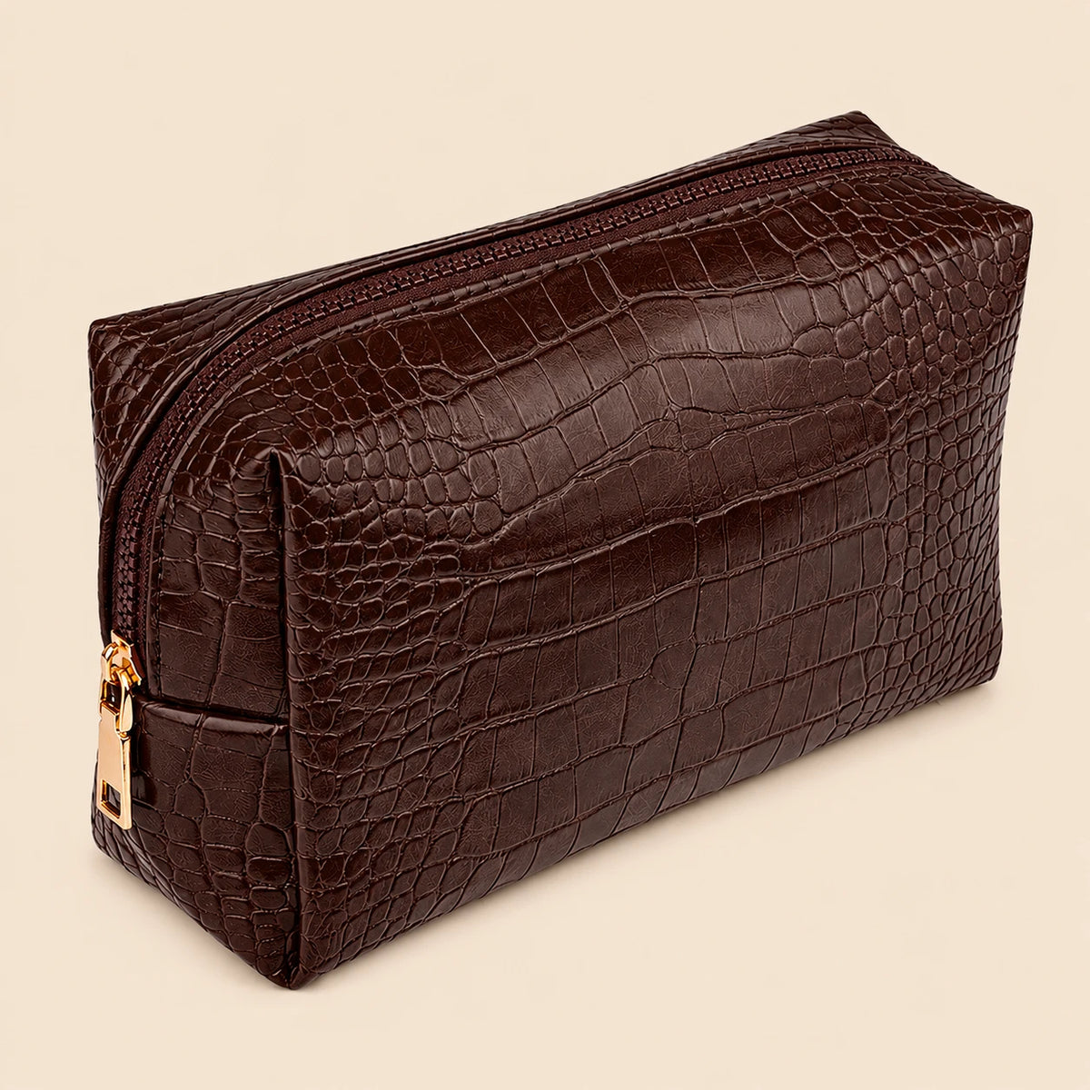 Croc-Embossed Vegan Leather Makeup Bag