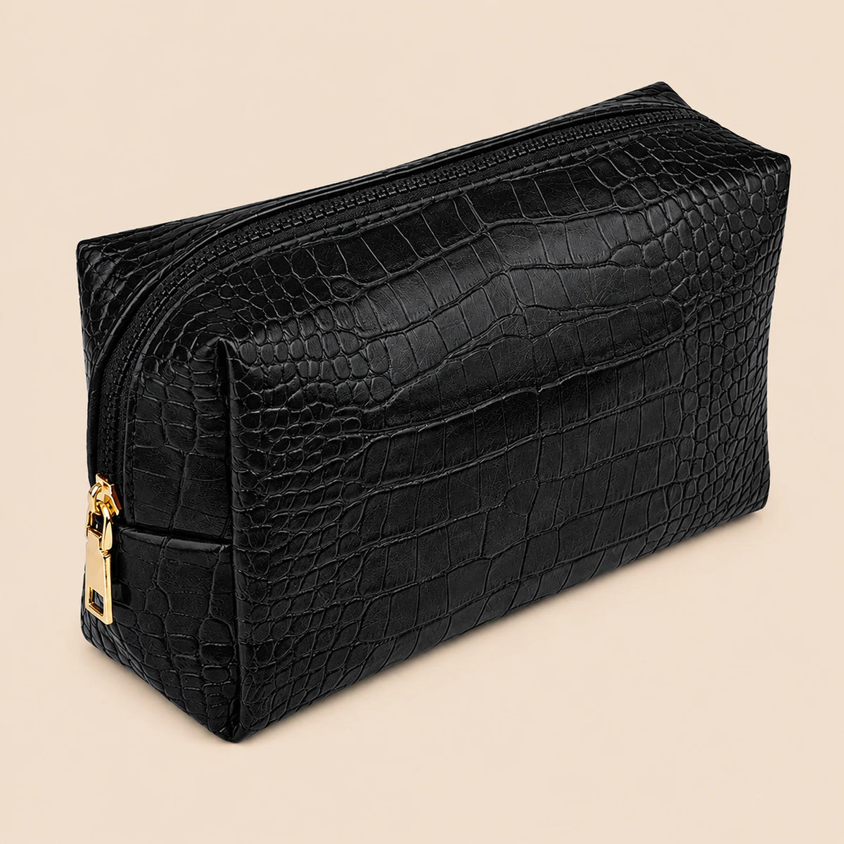 Croc-Embossed Vegan Leather Makeup Bag