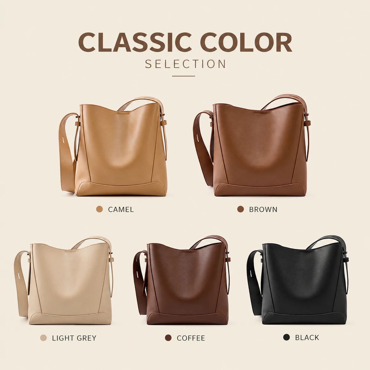 Versatile PU Leather Bucket Bag