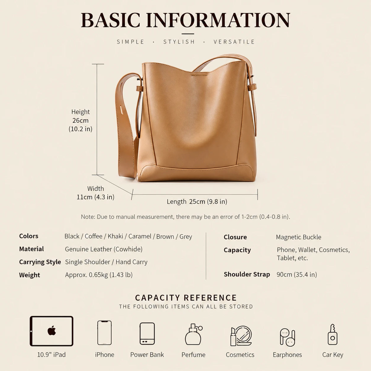 Versatile PU Leather Bucket Bag