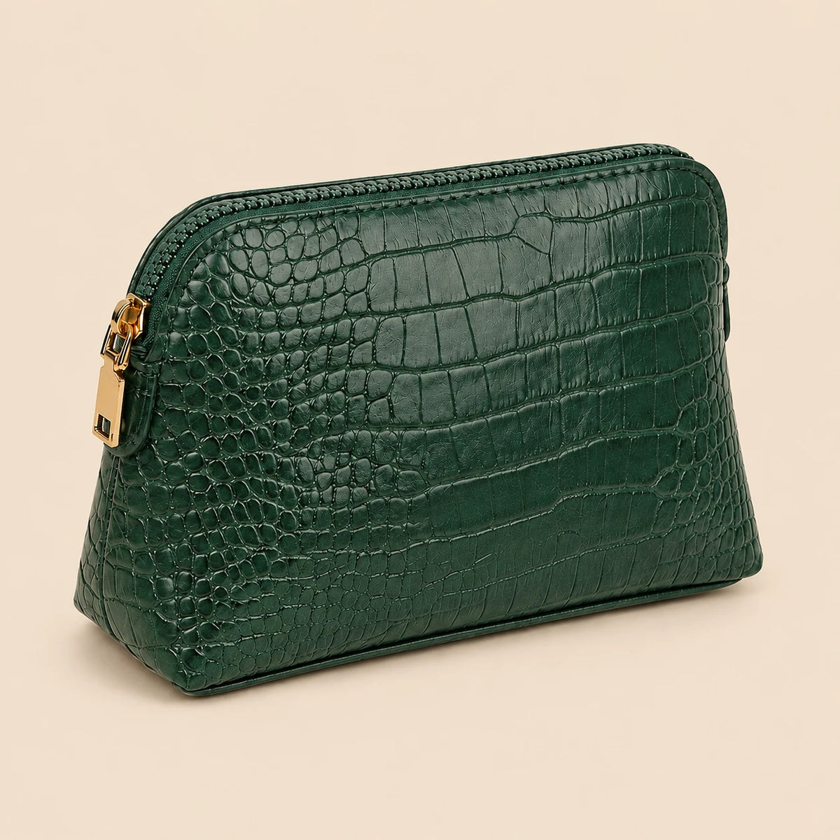 Croc-Embossed Vegan Leather Makeup Bag