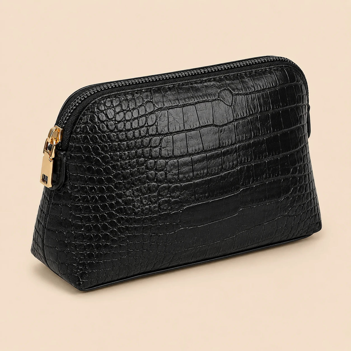 Croc-Embossed Vegan Leather Makeup Bag