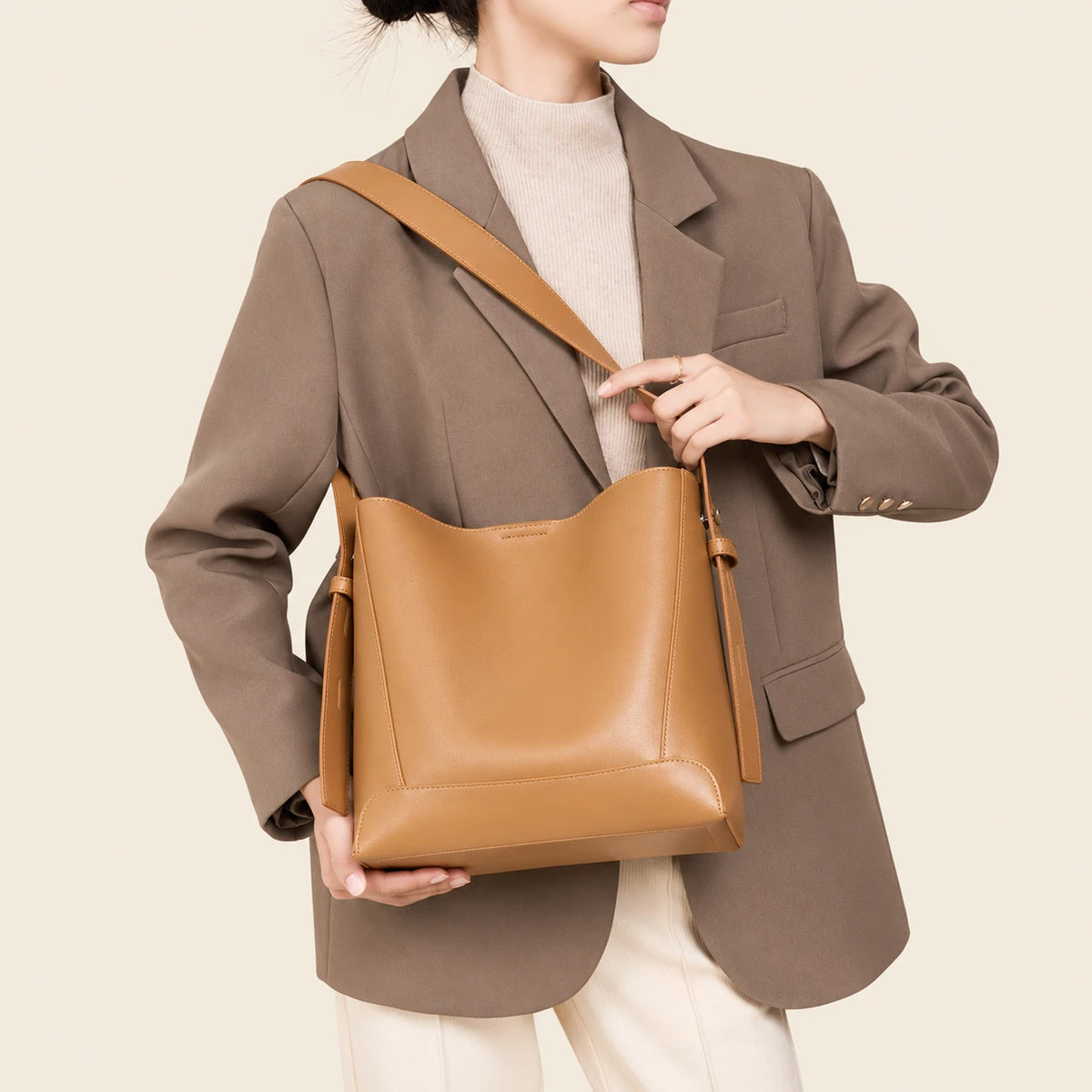 Versatile PU Leather Bucket Bag