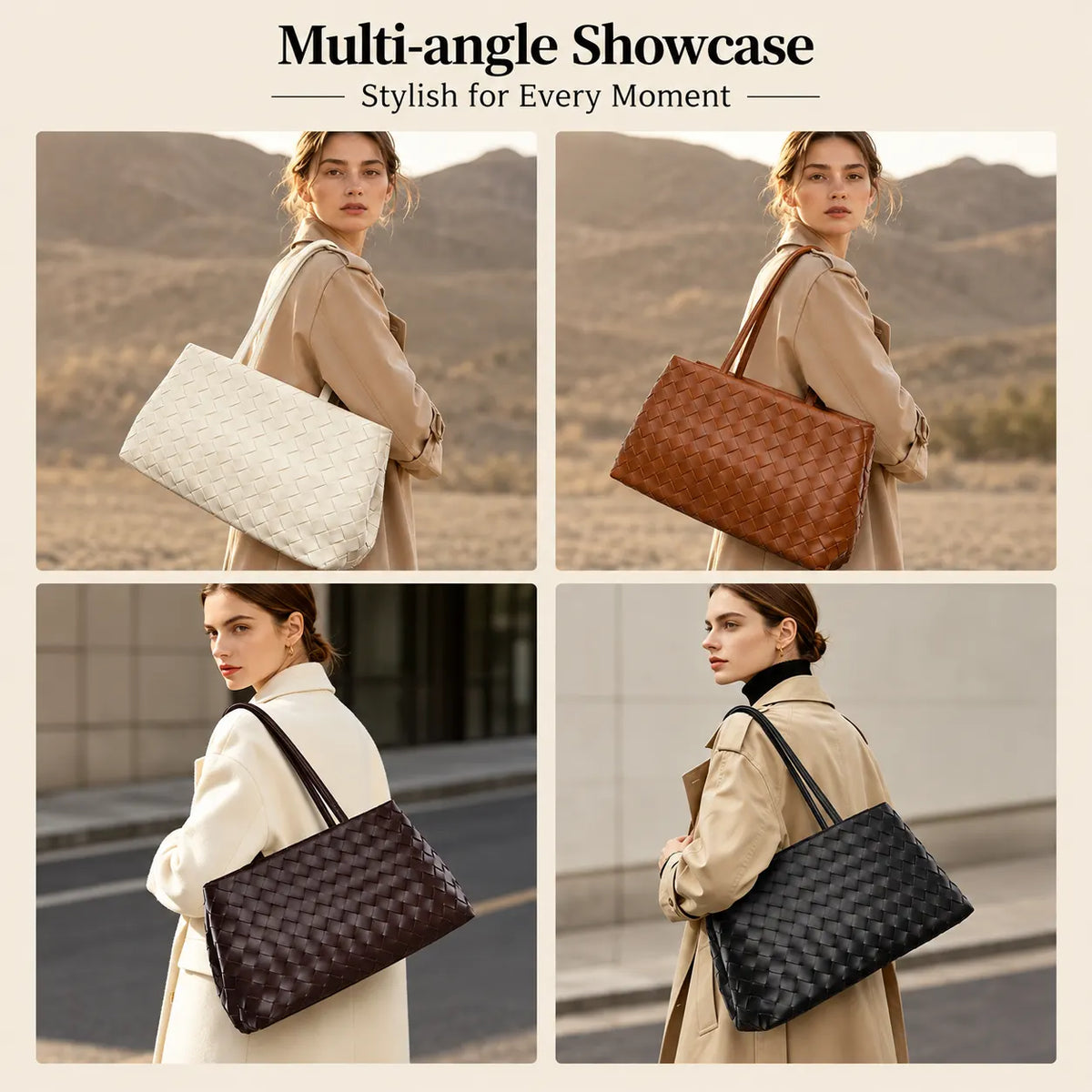 Woven Tote Bag - Spacious Everyday Shoulder Bag