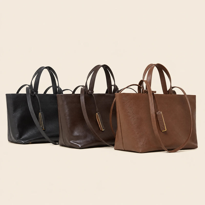 Genuine Leather Multi-Compartment Tote Bag