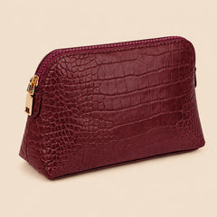 Croc-Embossed Vegan Leather Makeup Bag