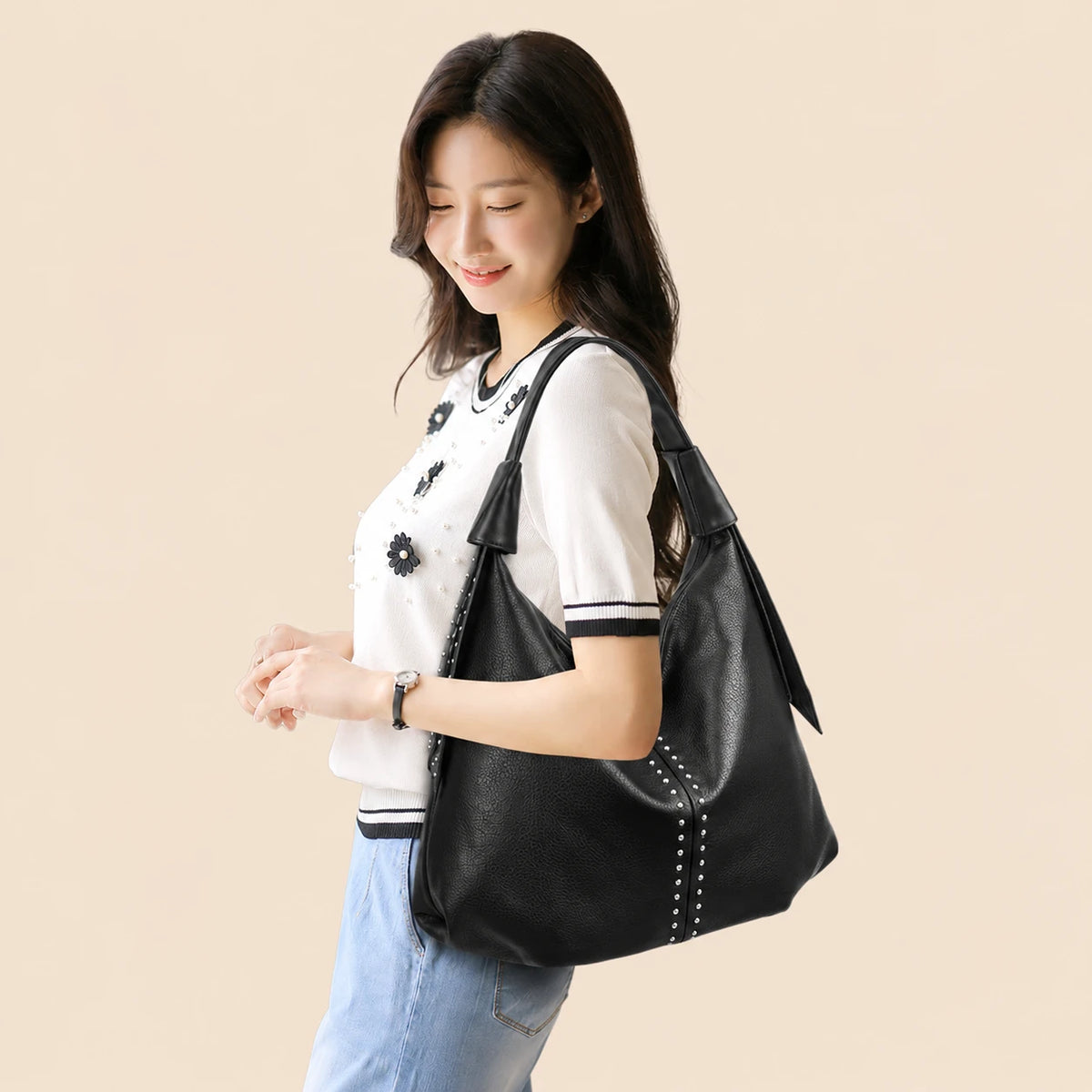 Studded Leather Tote Bag