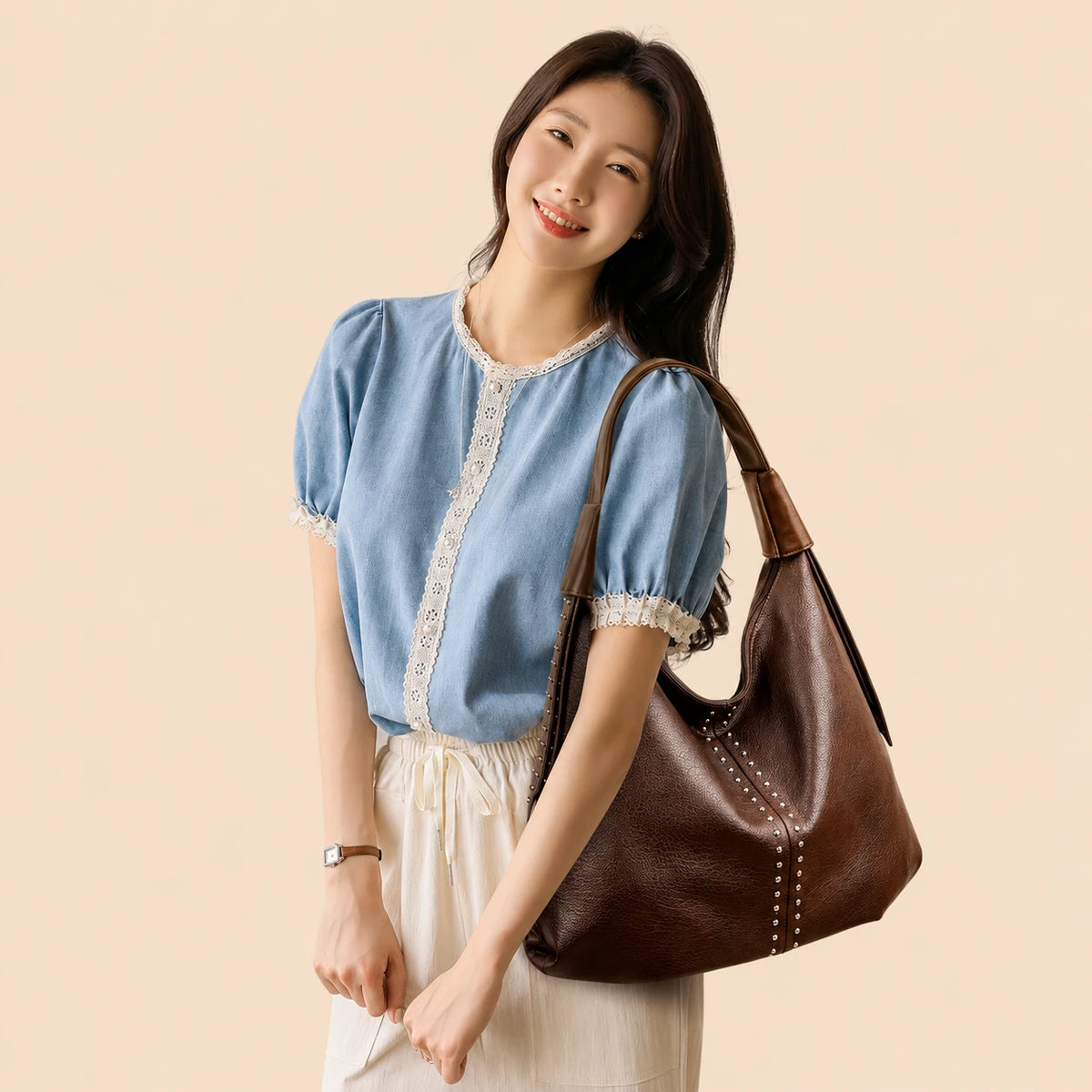 Studded Leather Tote Bag