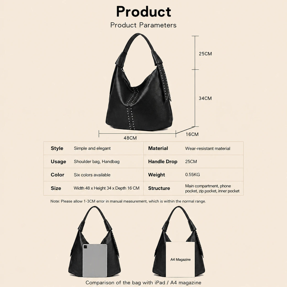 Studded Leather Tote Bag