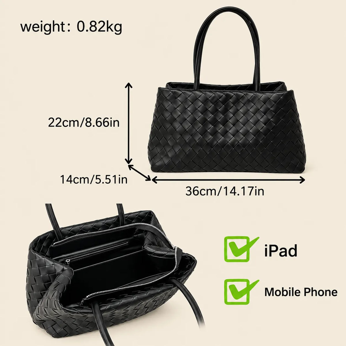 Woven Tote Bag - Spacious Everyday Shoulder Bag