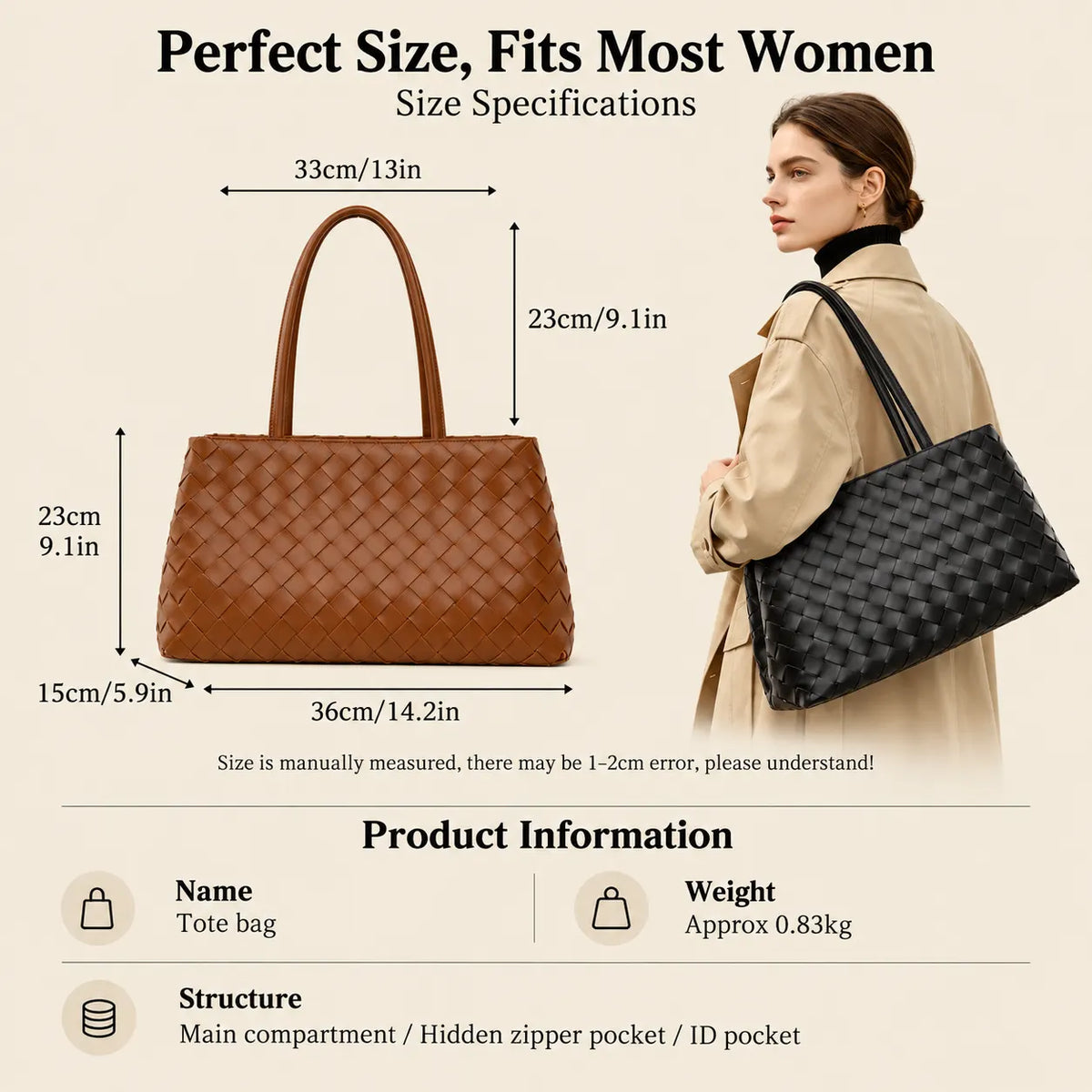 Woven Tote Bag - Spacious Everyday Shoulder Bag
