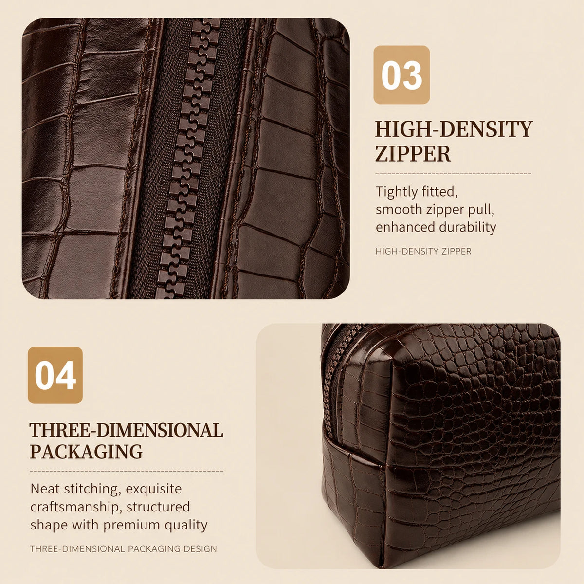 Croc-Embossed Vegan Leather Makeup Bag