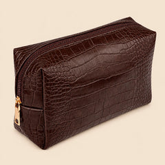 Croc-Embossed Vegan Leather Makeup Bag