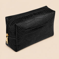 Croc-Embossed Vegan Leather Makeup Bag