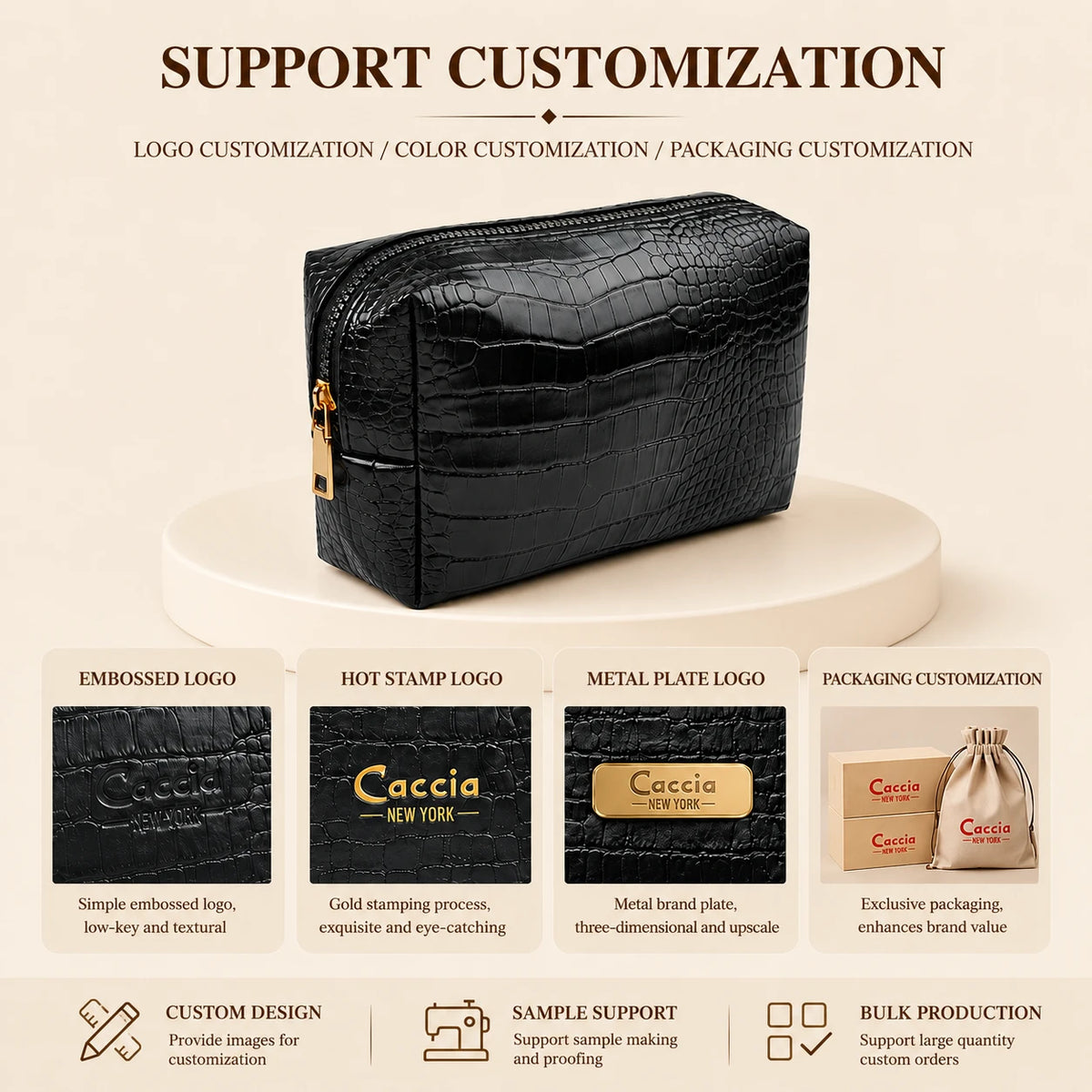 Croc-Embossed Vegan Leather Makeup Bag