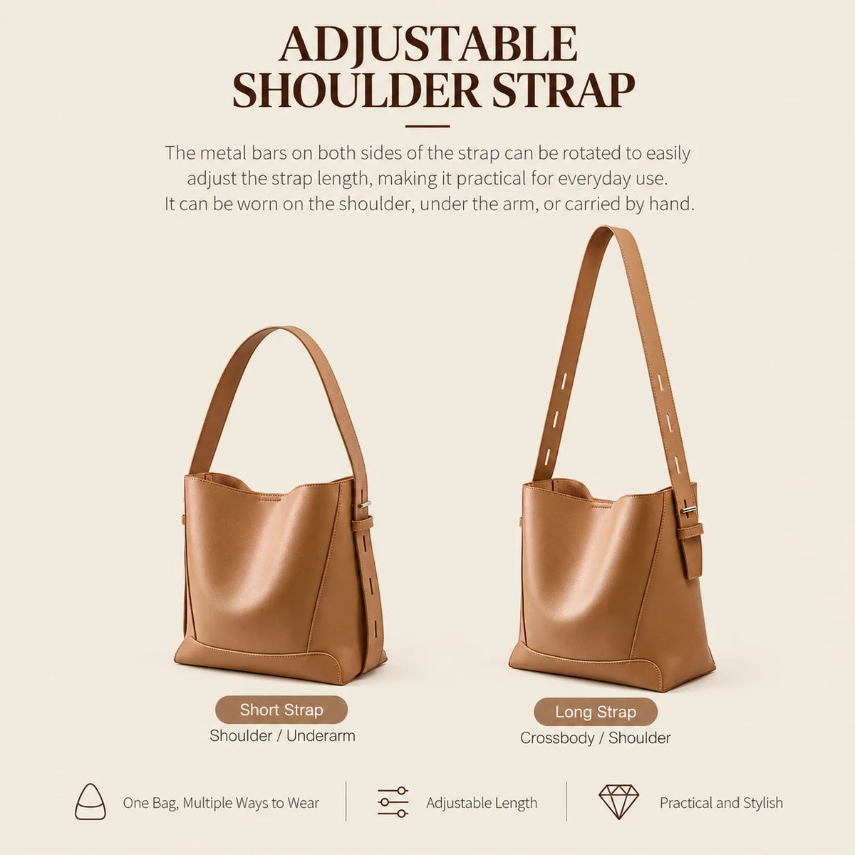 Versatile PU Leather Bucket Bag