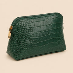 Croc-Embossed Vegan Leather Makeup Bag