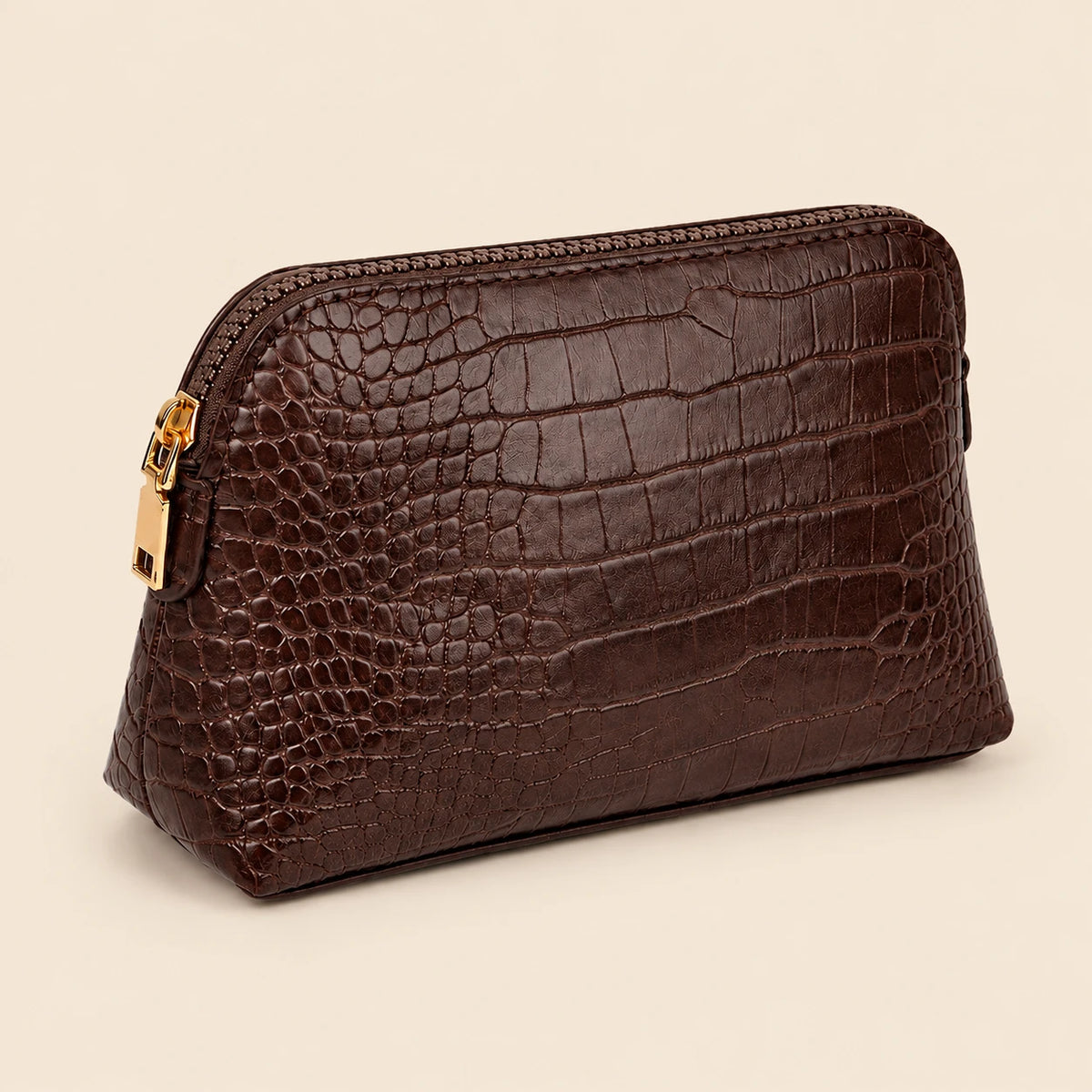 Croc-Embossed Vegan Leather Makeup Bag