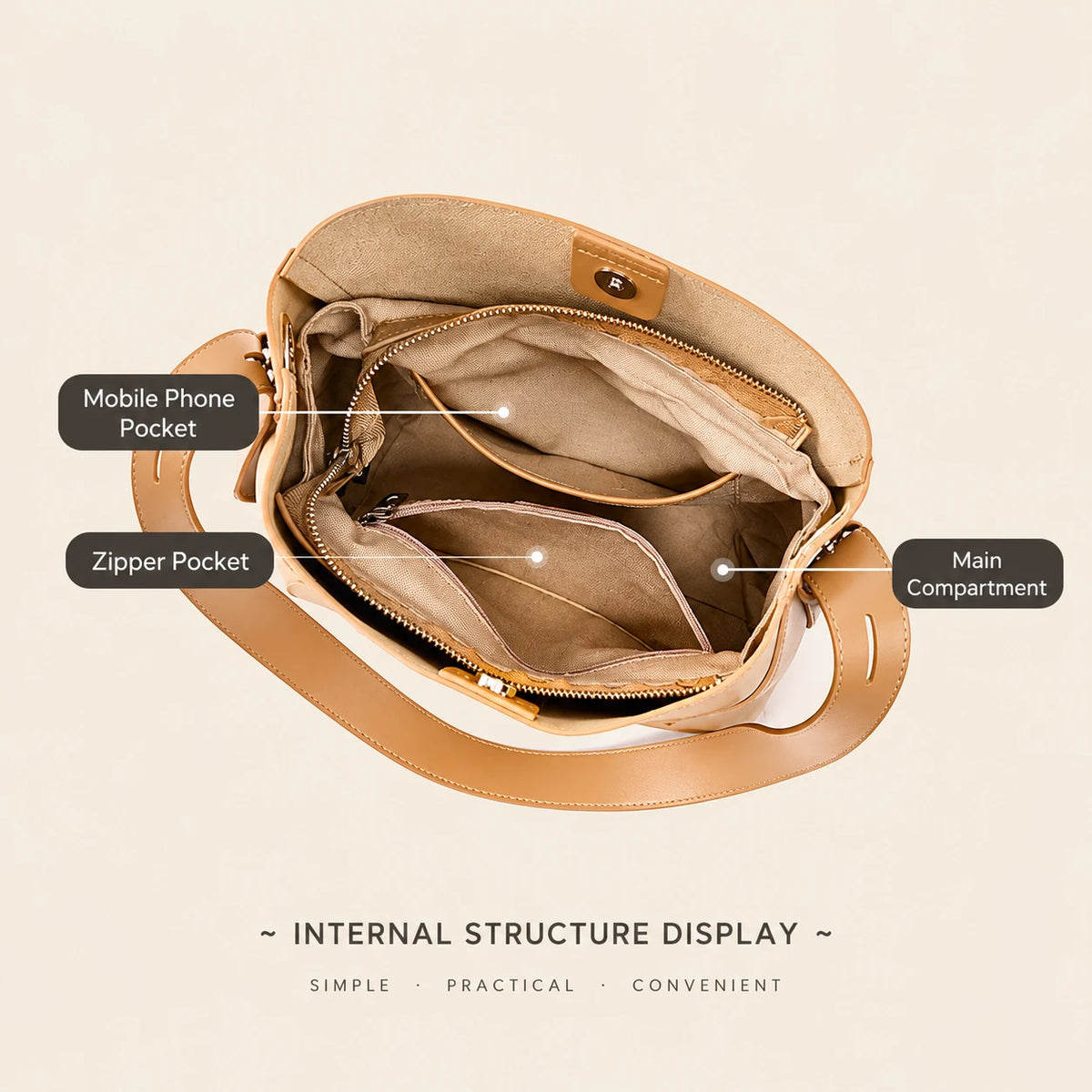 Versatile PU Leather Bucket Bag