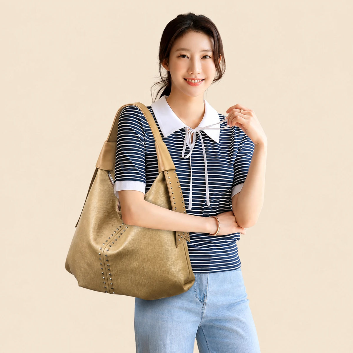 Studded Leather Tote Bag