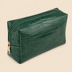 Croc-Embossed Vegan Leather Makeup Bag