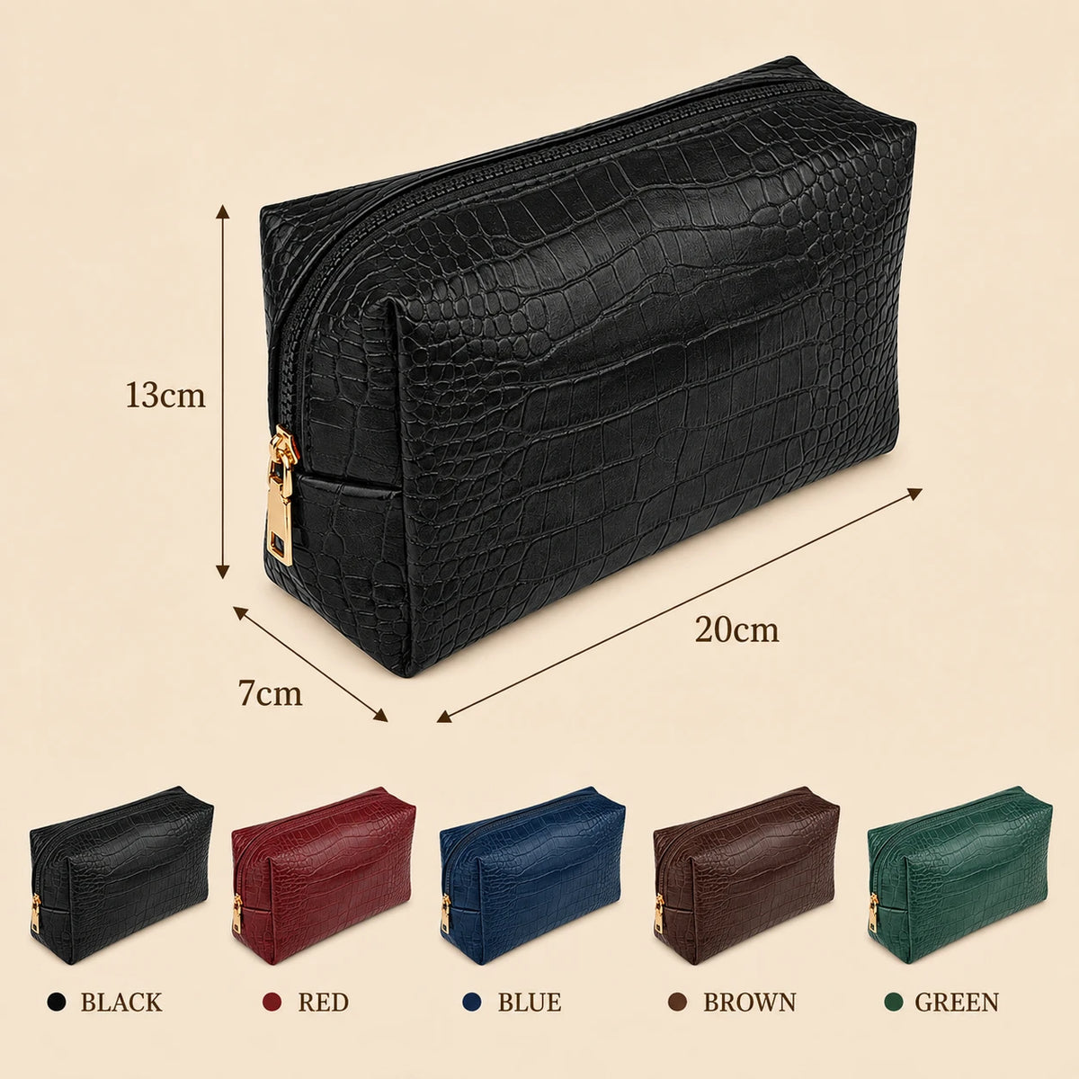 Croc-Embossed Vegan Leather Makeup Bag
